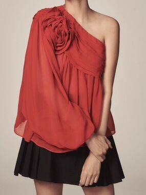 FARM Rio One-Shoulder Red Rosette Blouse